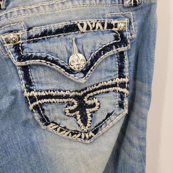 Rock Revival Abbie Straight Leg Low Rise Jeans Women Sz 28 Distressed Light Wash - Picture 2 of 13